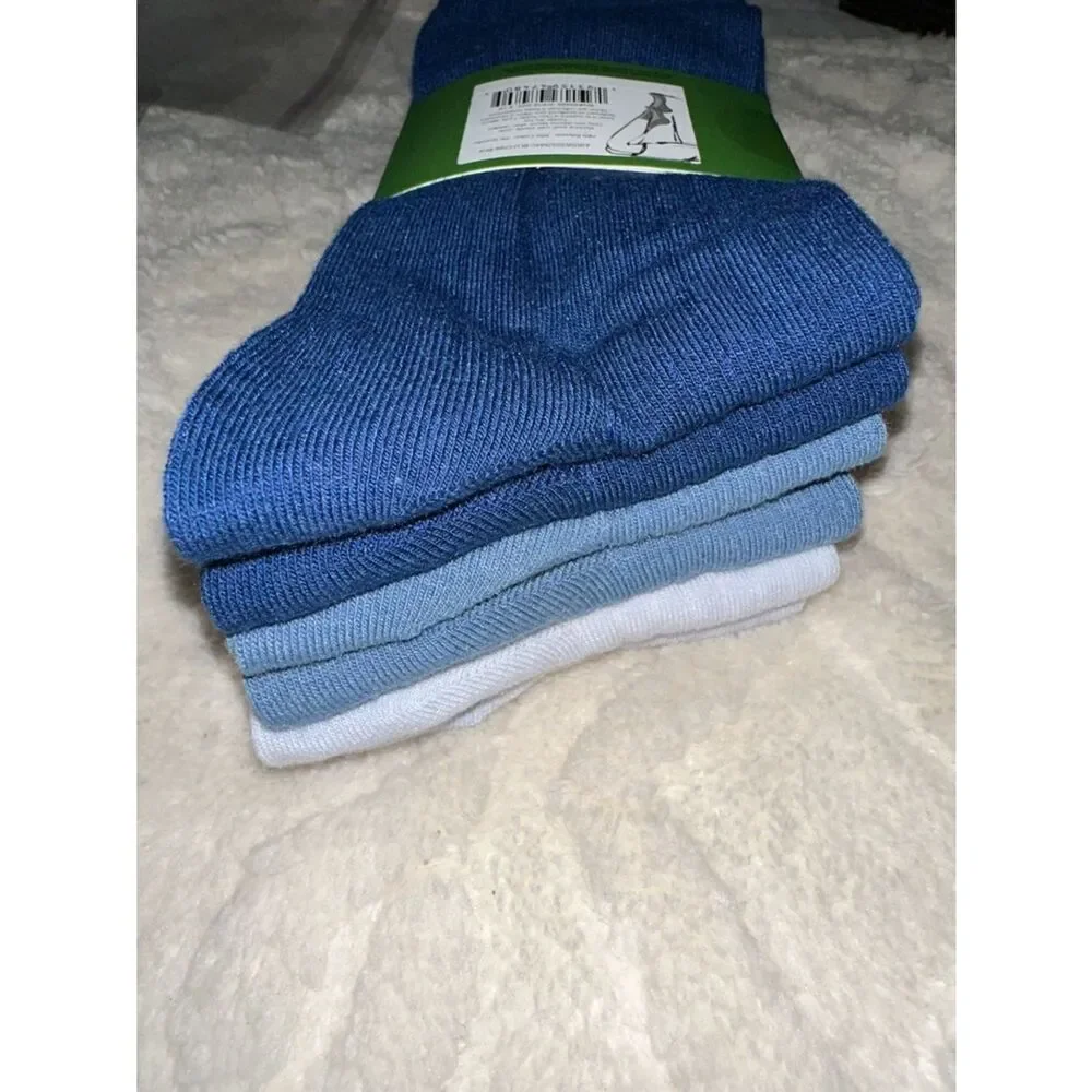 kate spade 6 pack Shades of Blue Solid Ribbed Cotton Blend Crew Dress Socks